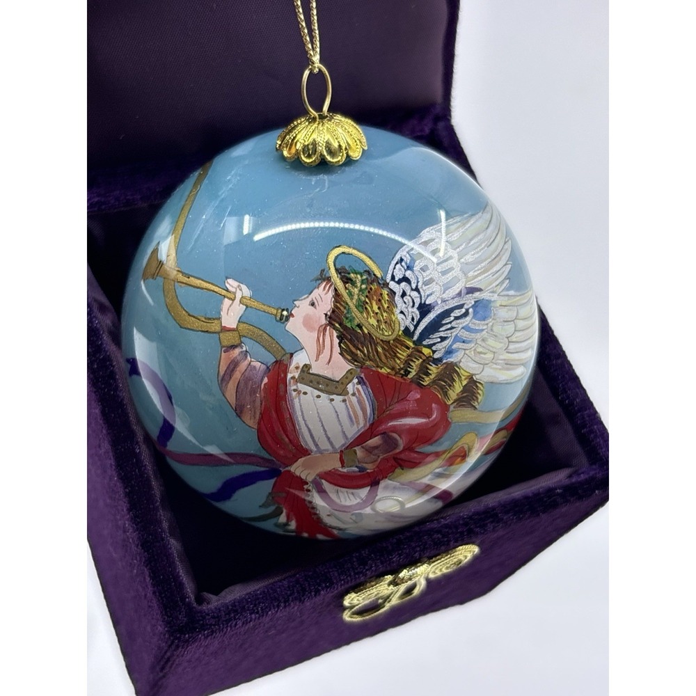 Li Bien Ornament Hand Painted Glass Angel 2003 Christmas Tree Pier 1 Eglomise - Picture 2 of 7